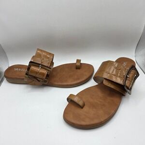 Vaneli Womens Tan Brown Croc Embossed Toe Loop Buckle Slide Sandals Size 8.5 N